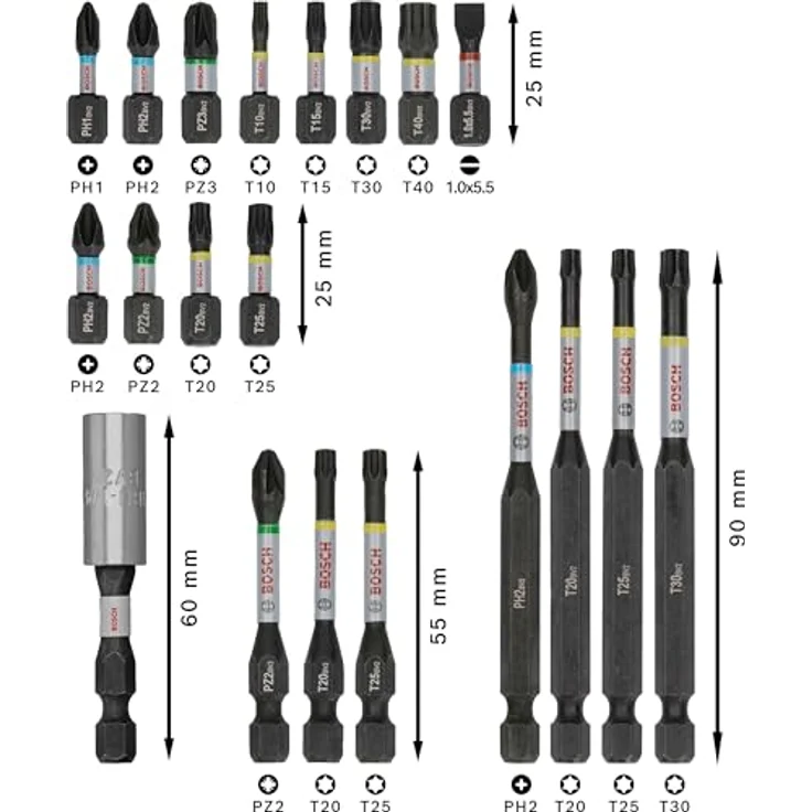 Bosch 20x PRO Impact Set, 20-tlg. (200 x 107 mm, Schlagfester Sechskantschaft, Professional Zubehör Schraubendreher) – Bild 3