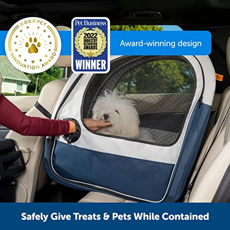PetSafe Happy Ride Faltbare Transportbox, Hunde-Reisebox für die Autorückbank, Netztüren zur Belüftung, Blau/Grau – Bild 3