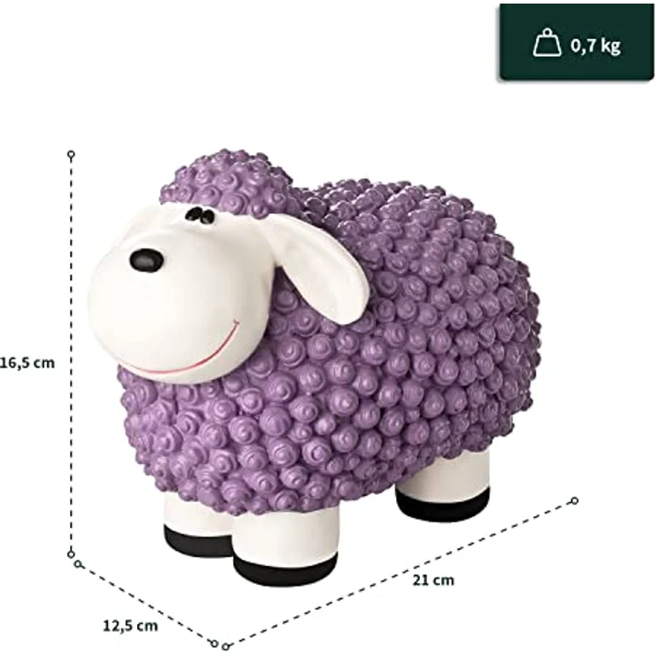 VERDOBA Mini Deko Schaf Molly, wetterfestes Gartenfigur in Pastell Violett, 21 x 12,5 x 16,5 cm – Bild 2