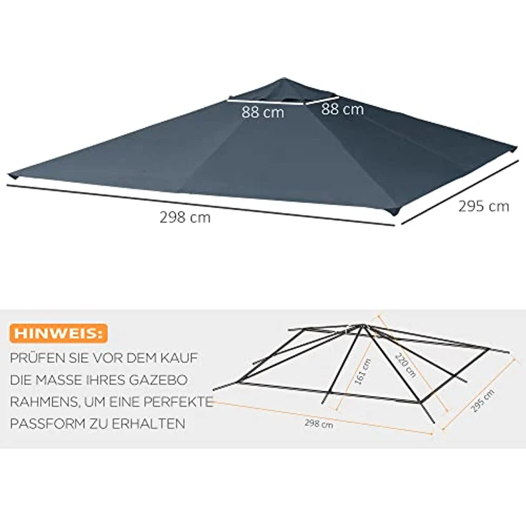 Outsunny Pavillon-Ersatzdach, Grau, 295 x 295 cm, Wasser- und UV-beständig – Bild 5