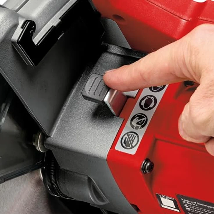 Einhell Kapp-Gehrungssäge TC-MS 216 (max. 1600 W, Ø216 x ø30 mm Sägeblatt, Arbeitstisch aus Alu-Druckguss, Drehtisch mit Einrastpositionen, Sägekopf bis 45° neigbar, inkl. Hartmetall-Sägeblatt) – Bild 4