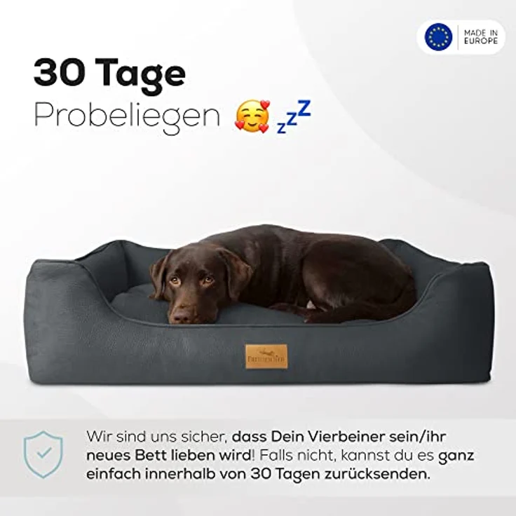 FREUDENTIER Hundebett orthopädisch Kunstleder, ergonomisches Hundesofa mit herausnehmbarem Liegekissen, waschbar, Oeko® TEX zertifiziert, für kleine, mittelgroße & große Hunde (M) – Bild 5
