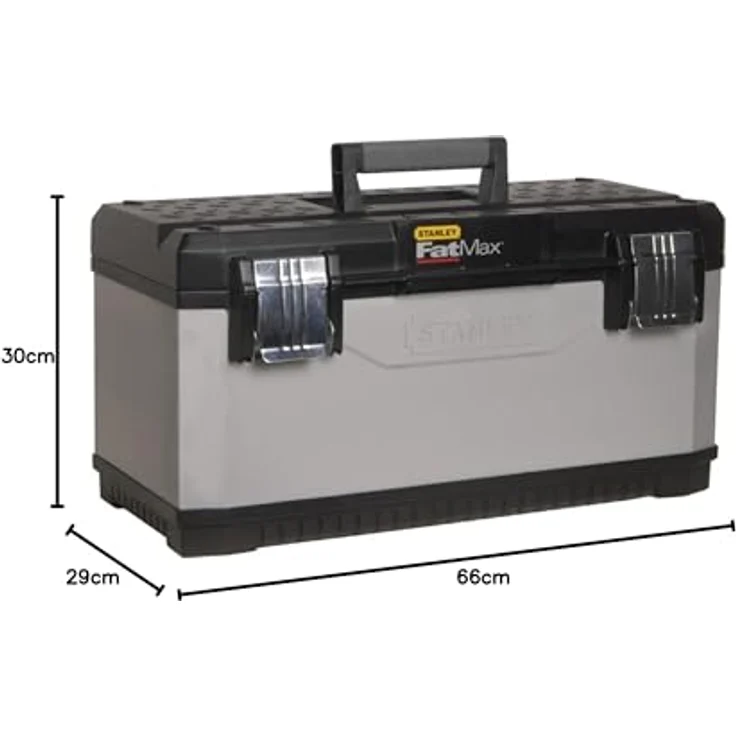 Stanley FatMax Werkzeugbox - Werkzeugkoffer (26'', 66x29x30cm, herausnehmbare Trage, stabiler Koffer mit Aussparung, Werkzeugkasten mit Bi-Material Griff und FatMax-Logo) 1-95-617 – Bild 4