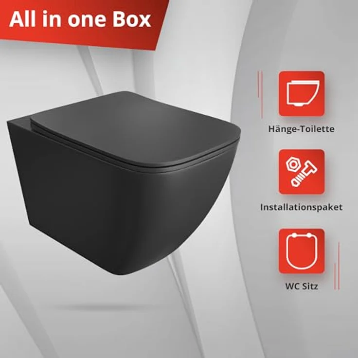LAVITA Wand-WC Onil Black | Hänge Toilette mit Absenkautomatik & Spülrandlos Hängend | 355x510x395 mm | Schwarz – Bild 4