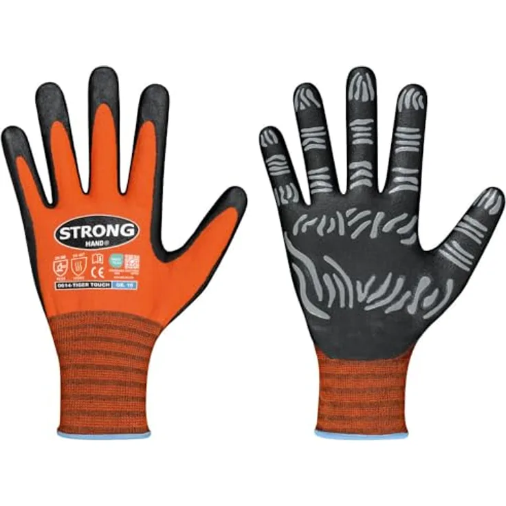 HELMUT FELDTMANN GmbH TIGER TOUCH Arbeitshandschuhe, Gr. 9, orange/schwarz, 92% PA/8% Elastan, Nitrilschaum, hohe Abriebfestigkeit, sicherer Griff, gute Öl- und Fettbeständigkeit