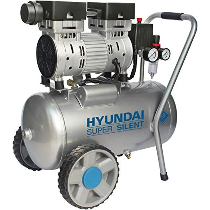 HYUNDAI Silent Kompressor SAC55752 (Druckluftkompressor, ÖLFREI, Flüsterkompressor mit 59 dB(A), 24 l Druckbehälter, 8 bar, 0.75 kW (1.0 PS), Öl-/Wasserabscheider, Ansaugleistung 125 L/Min) – Bild 3