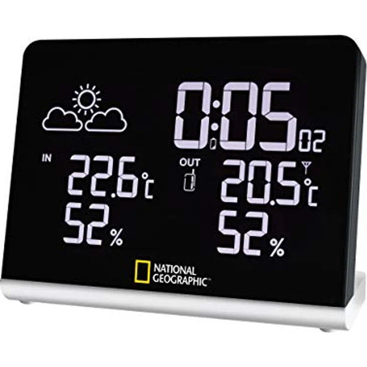 National Geographic Multi Colour Funkwetterstation, True Black LCD-Display, 256-Farben, Innen-/Außentemperatur, Luftfeuchtigkeit, 12-Std. Wettertrend, schwarz – Bild 1
