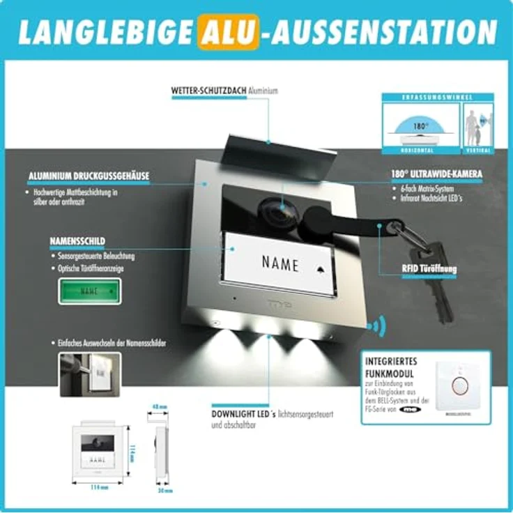 m-e modern-electronics VDV 20116 S Video-Türsprechanlage, Weiß/Anthrazit mit hochwertiger Videoübertragung und Gegensprechfunktion – Bild 2
