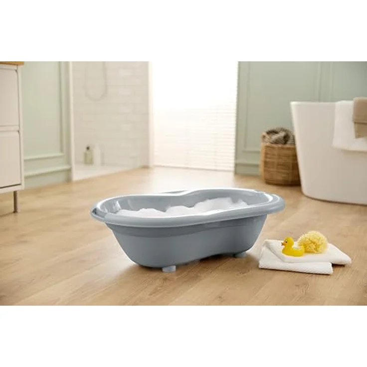 Rotho Babydesign Babybadewanne TOP, ergonomisch mit Antirutschmatte und integriertem Ablaufstopfen, recycelter Kunststoff – Bild 7