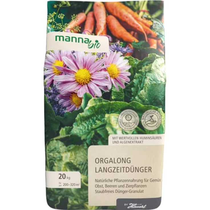 Manna Bio Orgalong, organischer Langzeitdünger für Gemüse, Obst und Zierpflanzen, 20 kg, staubfreies Granulat