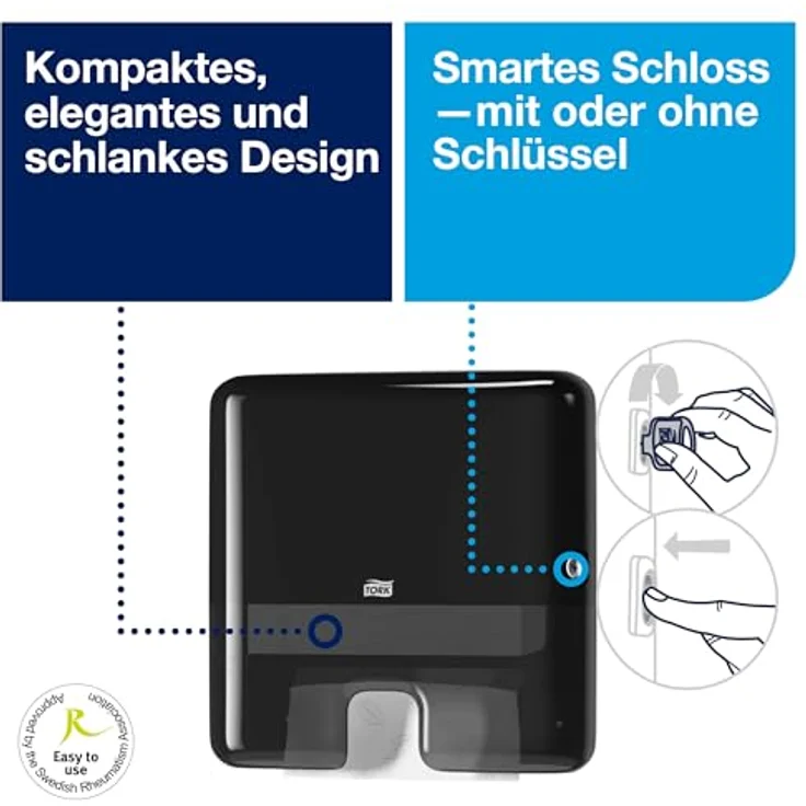 Tork Xpress Mini Spender 552108, kompakter H2 Handtuchspender für Multifold Papierhandtücher, Einzelblattentnahme, Elevation Design, schwarz – Bild 3