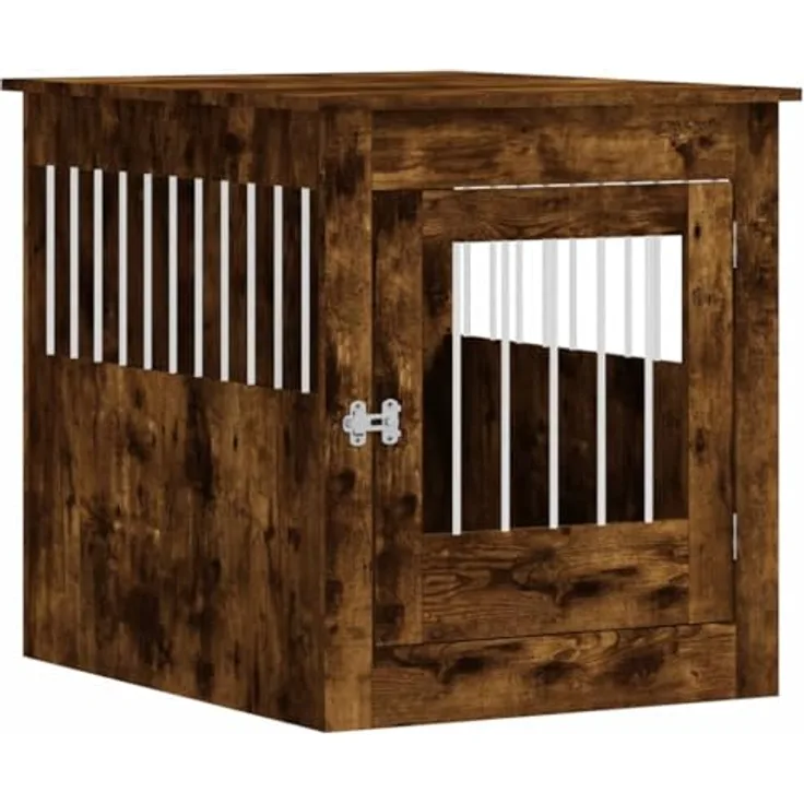 vidaXL Käfigschrank für Hunde, Eiche, Rauchgrau, 64,5 x 80 x 71 cm - Stabiler Hundekäfig mit 2-in-1 Funktion