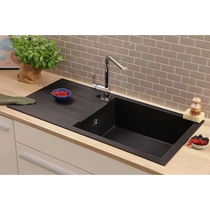Respekta Houston Mineralitespüle, 1 Becken Einbauspüle in Schwarz, 100 x 50 cm, für Unterschränke ab 60 cm Breite, HOUSTON100X501BS – Bild 3