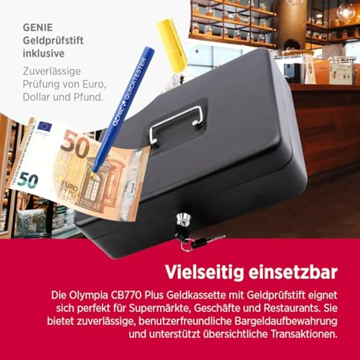 OLYMPIA Geldkassette CB770 Plus mit Münzeileinsatz und Geldprüfstift – Bild 7