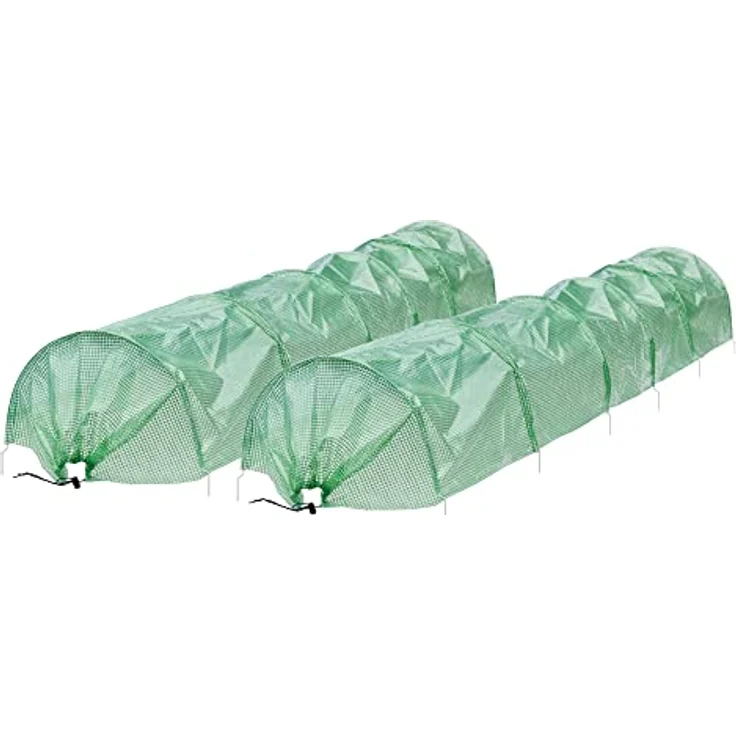 ECD Germany 2X Folientunnel Pflanztunnel 300x55x35 cm 3m Transparent/Grün PE-Gitterfolie 135 g/m² mit 6 Gewölbter Stahldraht Ø 2mm, Foliengewächshaus Gewächshaustunnel Gewächshaus Treibhaus Frühbeet – Bild 1