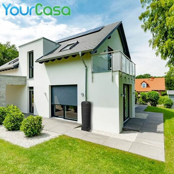 YourCasa Regentonne [CircleTower] 110L Anthrazit mit Standfuss, Deckel & Wasserhahn - Frostsicher aus Kunststoff - Modernes Design - Regensammler – Bild 4