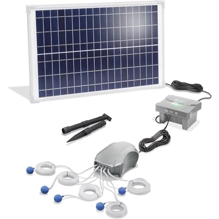 Esotec Solar Teichbelüfter Set 25/600 Power, 5 Ausgänge, 600 l/h Luftleistung, LiFePO4 Akku, 25W Solarpanel, Teichbelüftung – Bild 1