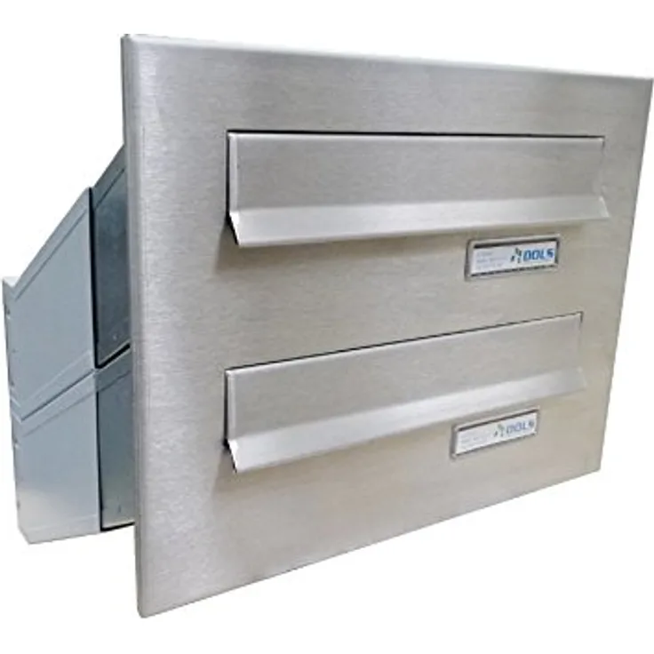 Letterbox24 D-041 2er Edelstahl Mauerdurchwurf Briefkastenanlage mit Namensschild, wetterfest und langlebig