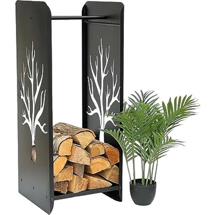 DanDiBo Kaminholzregal 10-1470, stabiler Kaminholzständer aus pulverbeschichtetem Metall, schwarz, 100 cm hoch