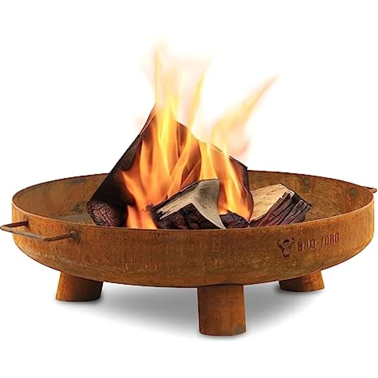 BBQ-Toro Feuerschale Ø 60 cm, Rostoptik, Outdoor Feuerstelle mit drei Standbeinen und zwei Griffen, vielseitig einsetzbar, robustes Stahlmaterial – Bild 1