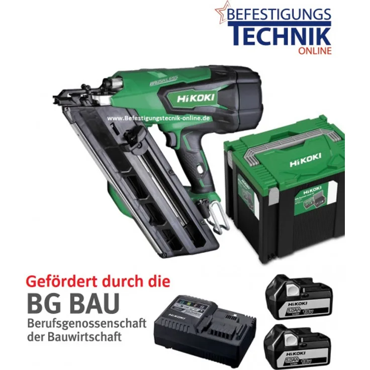 34° HiKoki 18V Akku Nagler Streifennagler 50-90mm 2x5,0 Ah NR1890DBCLW3Z BG-Bau