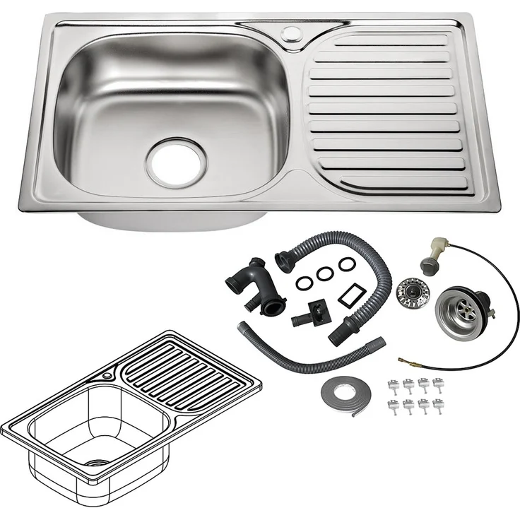 76CM Edelstahlspüle Spülbecken LINKS eckig Ablage Küchenspüle Einbauspüle Spüle – Bild 2