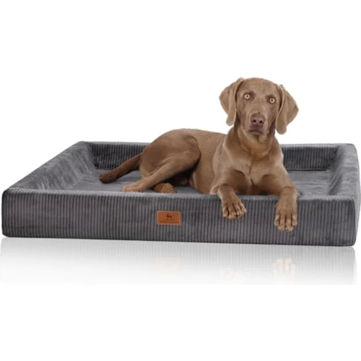 Knuffelwuff orthopädisches Hundebett aus Cord mit Handwebcharakter Santiago XL 105 x 80cm Grau - abnehmbarer Bezug - waschbar - für große, mittelgroße und kleine Hunde – Bild 1