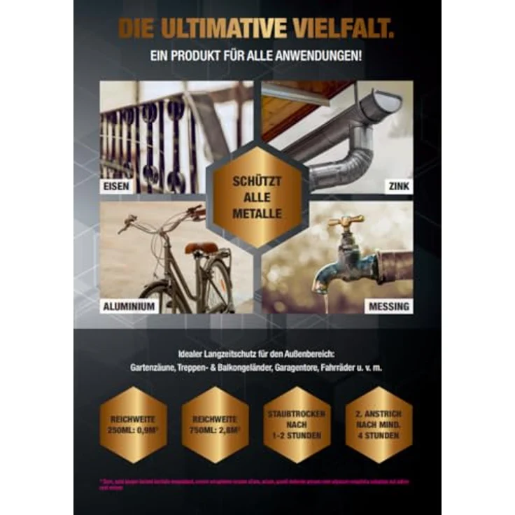 Hammerite Ultima Metall Schutzlack für alle Metalle, direkt auf Rost Glänzend RAL9006 Silber 750ml – Bild 5
