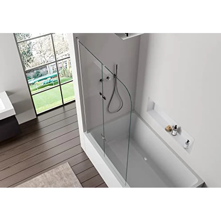 BERNSTEIN Schwenkbarer Badewannenaufsatz Duschabtrennung EX209 - 2 Glaselemente aus 6 mm Nano Echtglas, Chrom - 120 x 140 cm – Bild 6