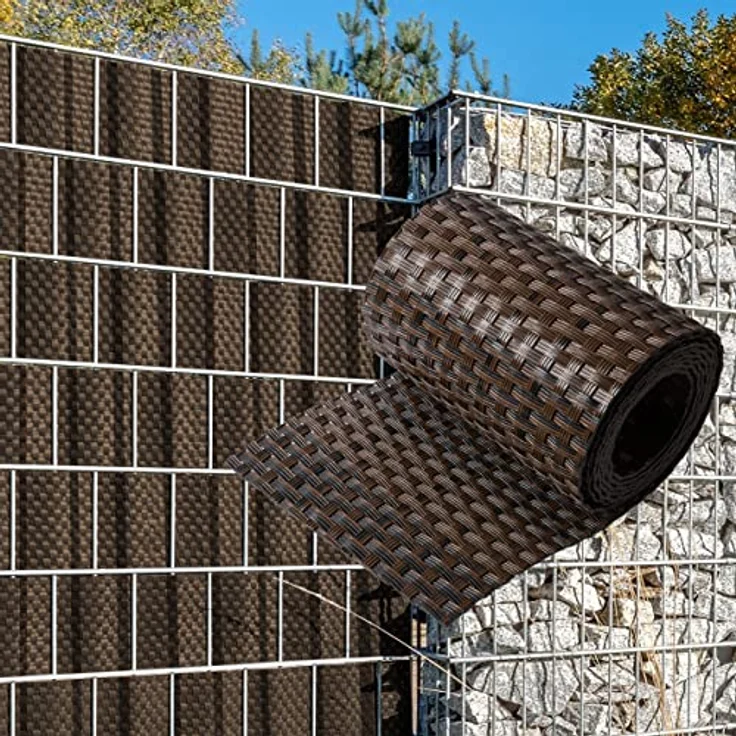 NYVI Polyrattan Sichtschutzstreifen Privafence, braun-schwarz, 255 x 19 cm, 6 Rollen (15,3 Meter), blickdicht, wetterfest, für Doppelstabmattenzaun – Bild 1