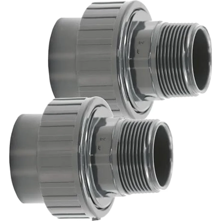 HAF PVC Fittings Verschraubung O-Ring 63mm x 2" | Klebemuffe x Außengewinde | Grauer PVC Adapter, PN16 für Poolverrohrung – Bild 1