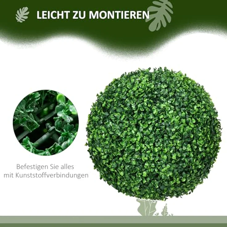 HOMCOM Buchsbaumkugel 2er Set, Künstliche Pflanzen, Zimmerpflanze mit UV-Schutz, Pflanze Deko, Kunstbaum für Indoor, Outdoor – Bild 4