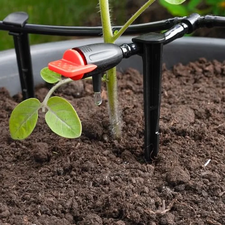 Esotec Solar Bewässerungssystem WaterDrops, 50 regulierbare Tropfer für wassersparende Pflanzenbewässerung, inkl. NiMh Akku und Solarmodul – Bild 5