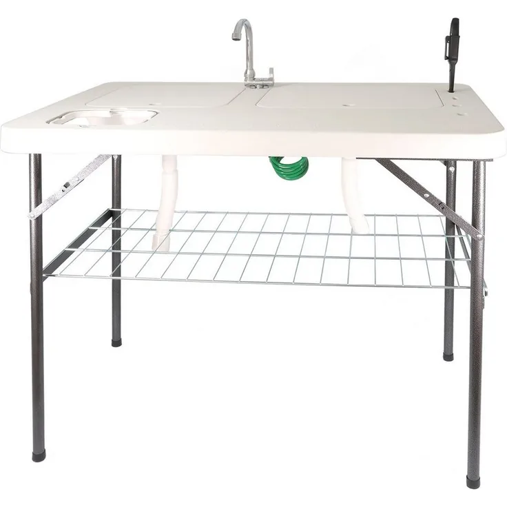 Lemodo Kunststoffspüle Filetiertisch klappbar mit zwei Becken und Abdeckungen, 101/65.5 cm, weiß, robustes Material, wetterbeständig, Outdoor-Spüle, Multifunktionswaschtisch - Preisvergleich
