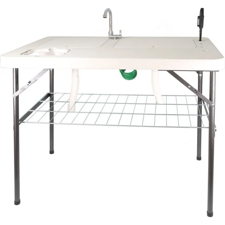 Lemodo Kunststoffspüle Filetiertisch klappbar mit zwei Becken und Abdeckungen, 101/65.5 cm, weiß, robustes Material, wetterbeständig, Outdoor-Spüle, Multifunktionswaschtisch - Preisvergleich