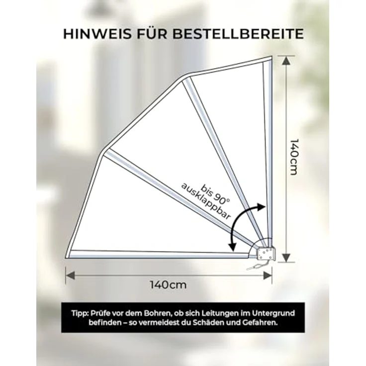 paramondo SkyLine Privacy Balkonfächer 140 x 140 cm, anthrazit – Sicht- und Sonnenschutz, faltbar, wetterfest, UV-beständig, Windschutz – Bild 8