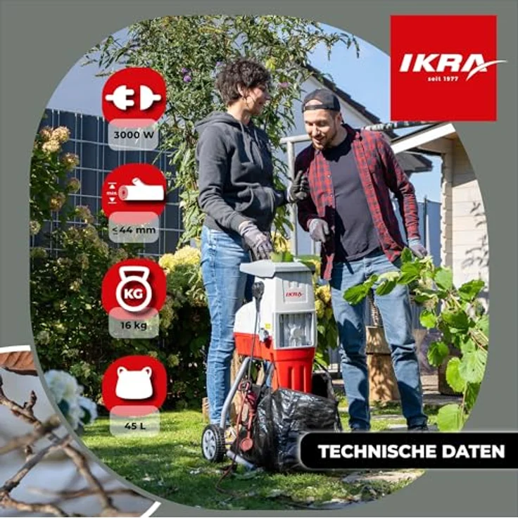ikra GmbH Häcksler ILH 3000 S, 3000 Watt Walzenhäcksler mit 4,4 cm max. Astdurchmesser und automatischem Asteinzug – Bild 5