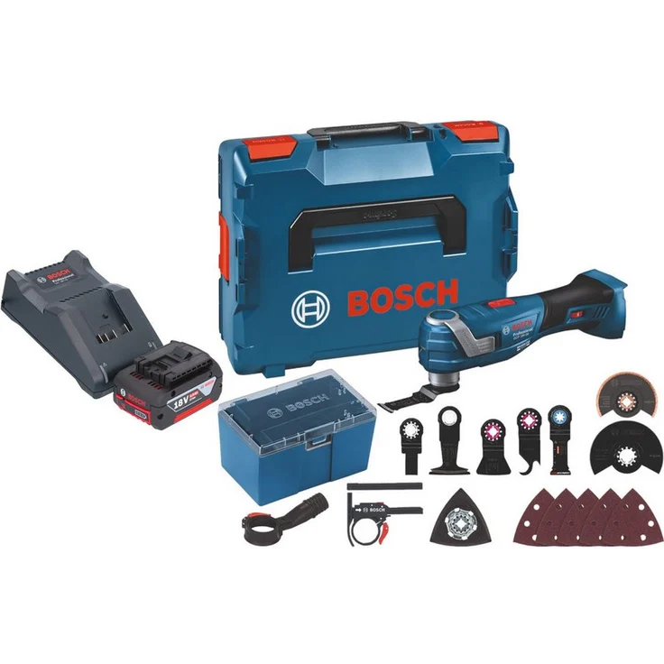 Bosch Professional GOP 18V-34, Akku-Multifunktionswerkzeug mit 1x 4,0 Ah Akku, Ladegerät und umfangreichem Zubehör
