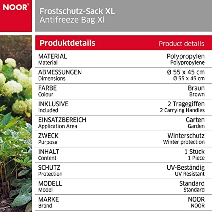 NOOR Frostschutz-Sack XL 55 x 45 cm mit eingenähter Isolierfolie I Frostschutzhaube für Topf-Pflanzen mit Zugband & Tragegriffen I Winterschutz für Pflanzen-Überwinterung von Kübelpflanzen I Braun – Bild 4