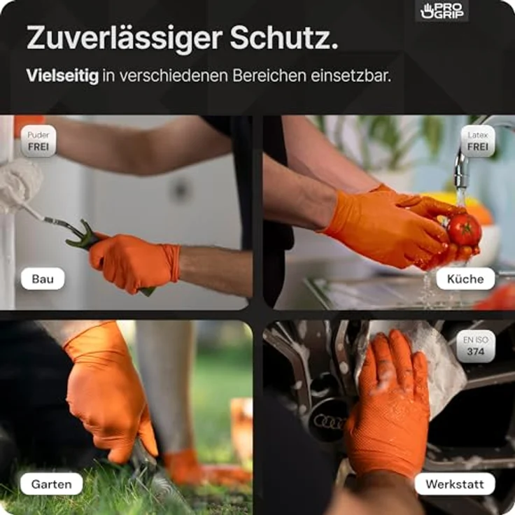 ARNOMED PROGRIP Einweghandschuhe Diamant Grip, Orange, extra starke Nitrilhandschuhe Gr. XL, 2x dicker, chemikalienbeständig, rutschfeste Texturierung, 50 Stk/Box – Bild 3