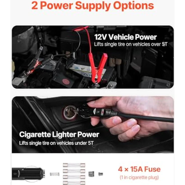 VEVOR elektrischer Wagenheber 5 t Scherenwagenheber mit eingebauter Pumpe, 12 V, tragbares Set mit Sicherheitshammer & LED-Licht für Limousine, SUV und Lkw – Bild 6