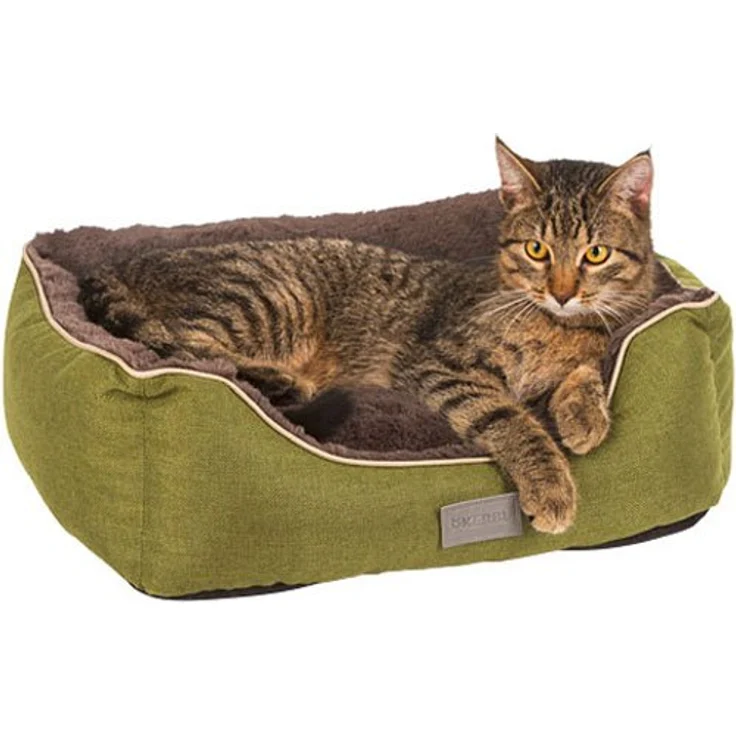 Kerbl Pet Kuschelbett Samuel für Hunde und Katzen, Hundekorb mit wendbarem Plüsch-Innenkissen, Waschbar, grün/dunkelgrau, 50x40x15 cm – Bild 3