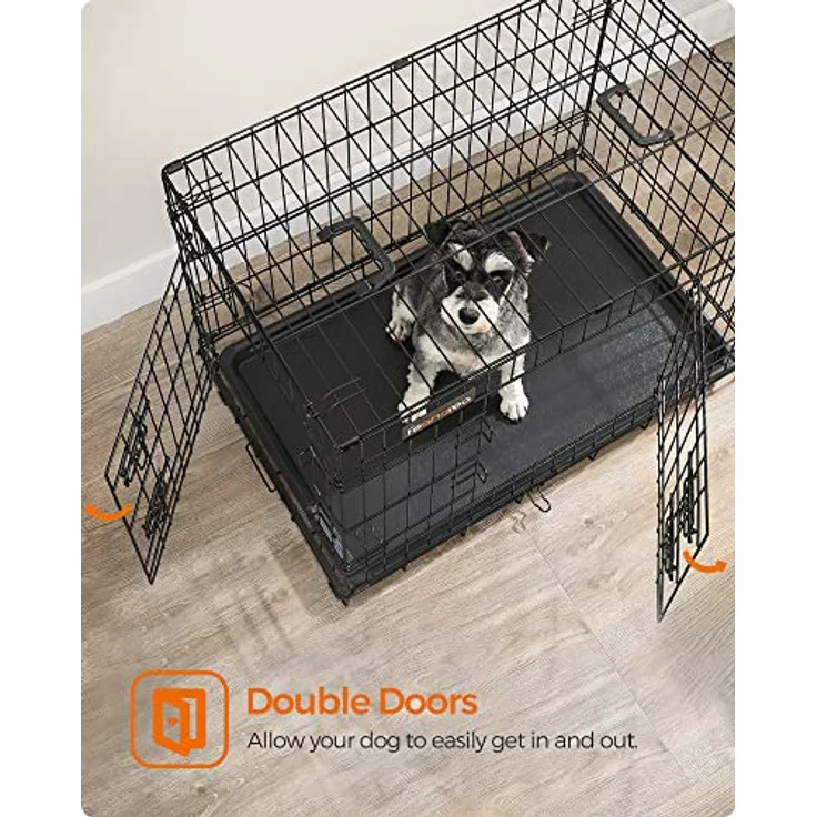 Feandrea Hundekäfig, klappbar, mit 2 Türen, ausziehbare Kunststoffschale, 77,5 x 48,5 x 55,5 cm, M, schwarz PPD30H – Bild 3