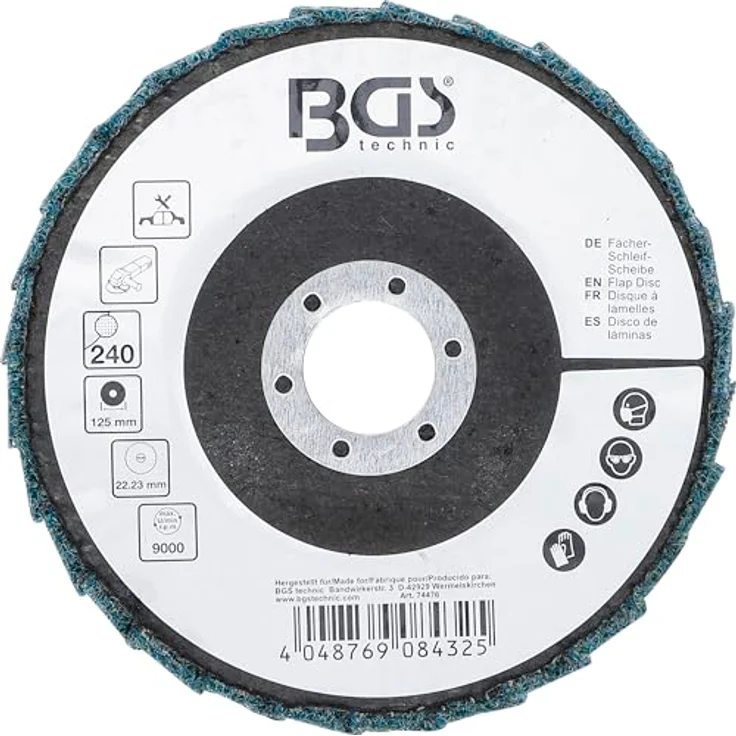 BGS 74476 | Fächer-Schleif-Scheibe | Vlies | Ø 125 mm | Körnung 240, feines Schleifvlies mit 22,23 mm Bohrung, langlebig - BGS – Bild 4