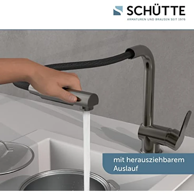Schütte Spültischarmatur LONDON, energiesparende Cold-Start-Funktion, 360° schwenkbar, herausziehbar, mit 150 cm Brauseschlauch – Bild 4