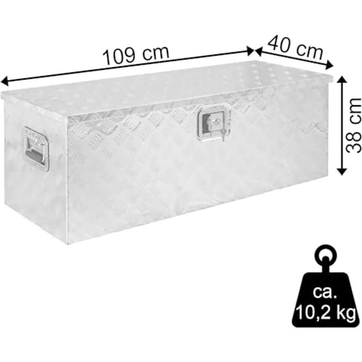Trucky Truckbox Aluminium Deichselbox, abschließbar, 109 x 40 x 38 cm, Werkzeugkiste im Riffelblech-Look – Bild 4