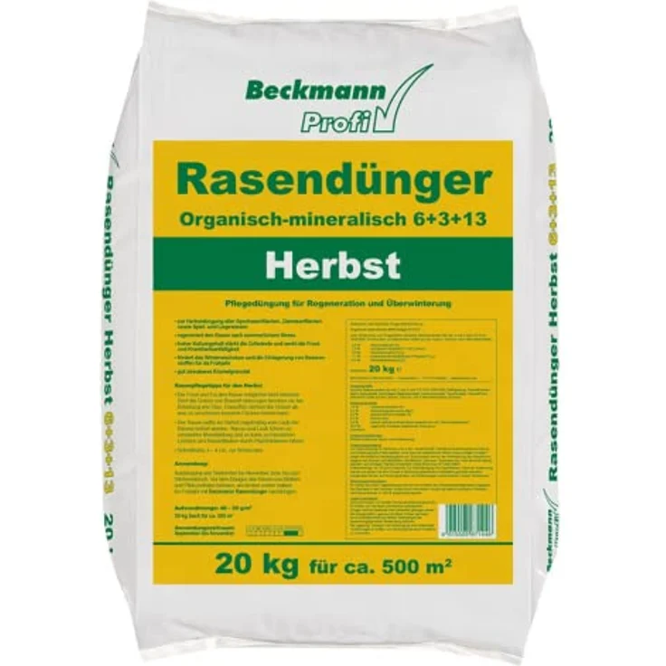 Boni-Shop 20 kg Rasendünger Herbst NPK-6+3+13, organisch-mineralischer Dünger für ca. 500m², kaliumreich für Frostschutz und Winterwachstum – Bild 1