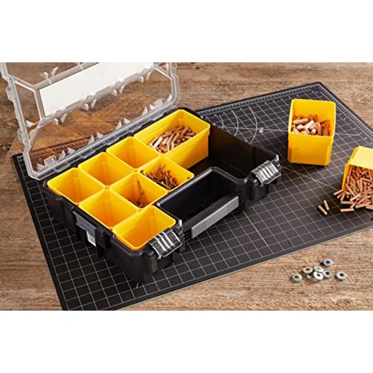 Stanley FatMax Profi-Organizer (44,6 x 11,6 x 35,7 cm, tiefe Fächer, stabiler Deckel, Metallverschlüsse, wasserdicht, herausnehmbare Boxen, extra Box für Kleinteile) 1-97-518 – Bild 17
