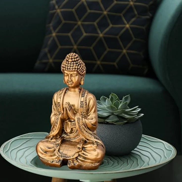 Zen Light Buddha Meditation Gold Dekofigur Harz, Einheitsgröße – Bild 7