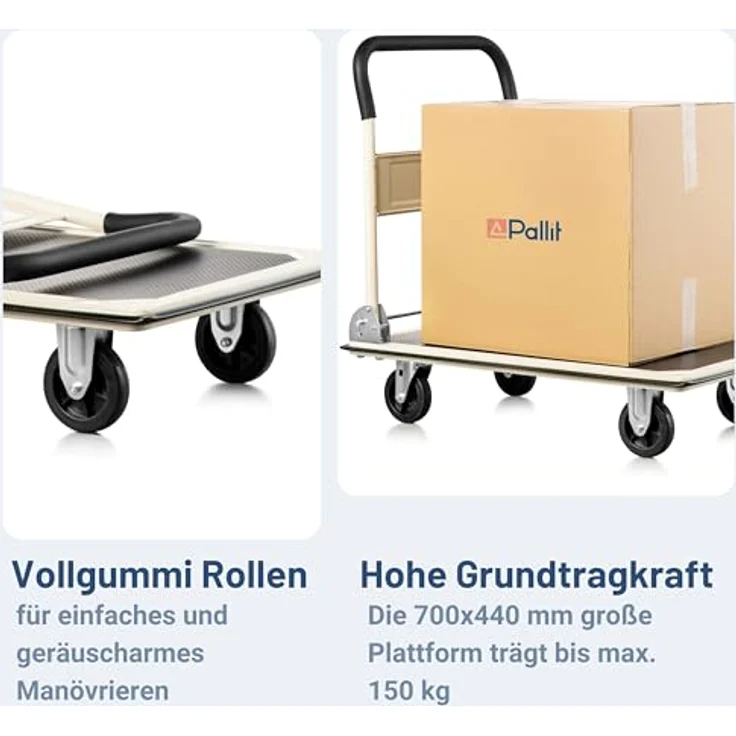 Pallit Schiebebügelwagen CARRY, Transportwagen mit 150kg Tragkraft, lenkbaren Rollen und Antirutschbeschichtung – Bild 3